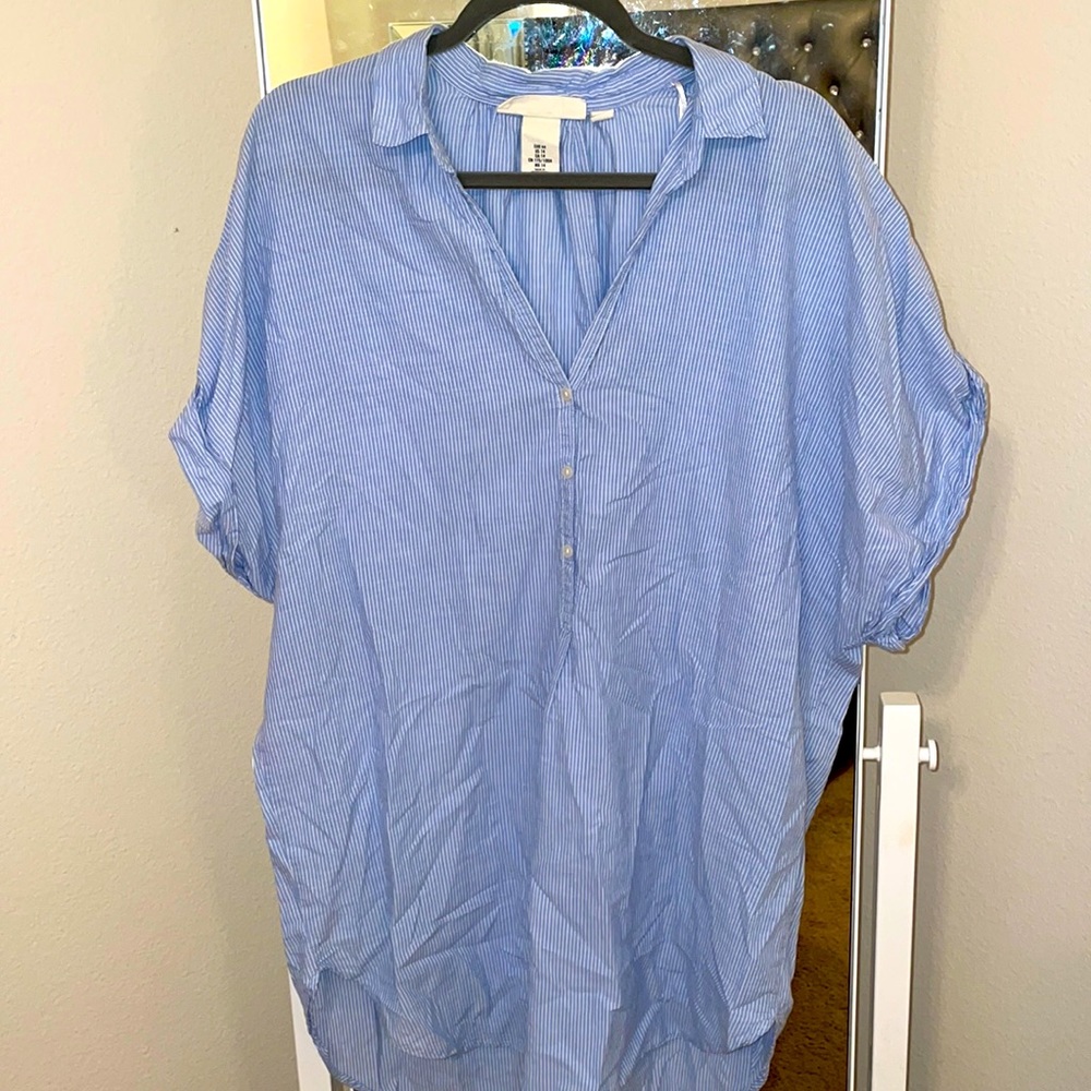 H&M blue striped collared tunic